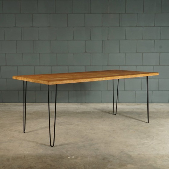 Image 1 of Vintage dining table – solid oak – hairpin legs