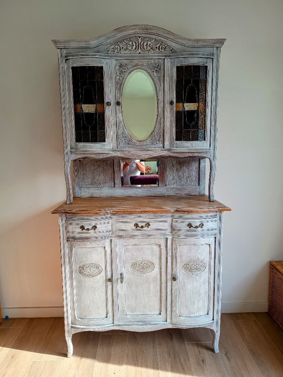 Image 1 of Antique sideboard with leaded glass and mirror