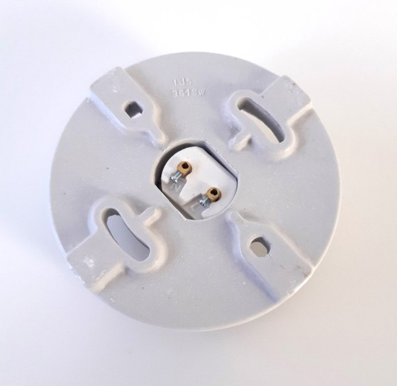 Image 1 of Wilhelm Wagenfeld ceiling lamp, 1 of 3 impressive round glass ceiling lamps by Lindner, Bauhaus lamp; STILL 3 AVAILABLE