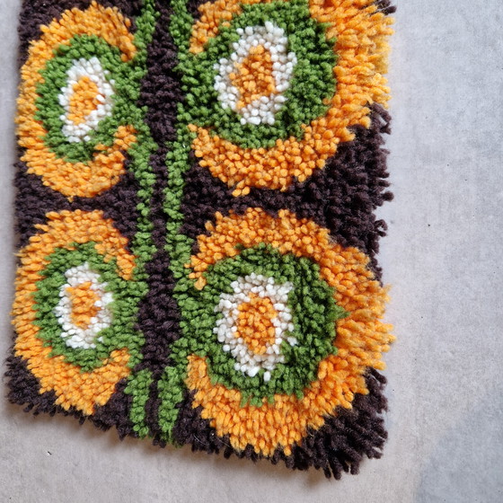 Image 1 of 60's 70's wollen vintage wandkleed loper tafelloper retro patroon space age kleedje