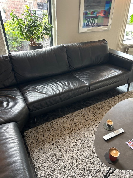 Image 1 of Black leather Topform lounge corner sofa