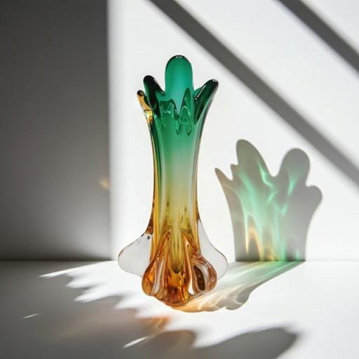 Murano Art Glass Vase Seguso 1960s - Green & Amber