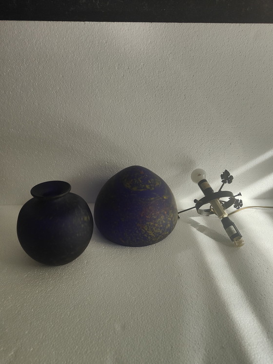 Image 1 of Ambachtelijke mushroom glaspasta lamp blauw volglas