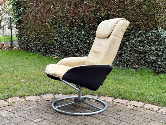 Image 1 of Vintage Ikea Malung armchair & footstool, 1999, cream white, 90s design