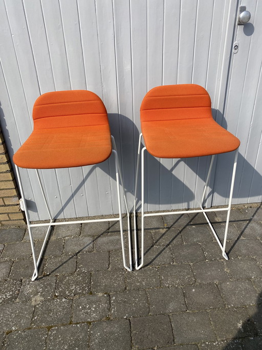 2 Vintage Retro Orange Bar Stools