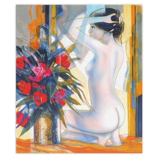 Jean-Baptiste VALADIÉ Nude with Bouquet Signed lithograph