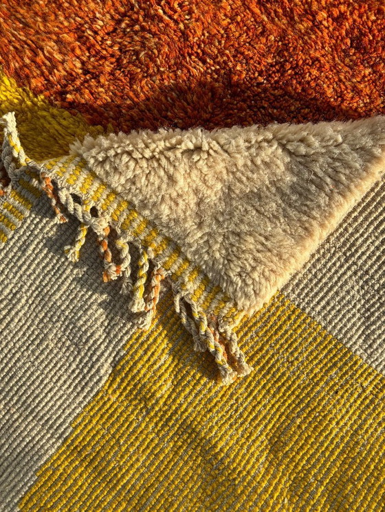 Image 1 of Moroccan Mrirt Rug Handmade Wool 200x300 cm – Modern Berber Rug – Cream Orange Yellow Area Rug – Contemporary Deco