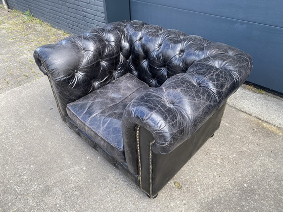 Image 1 of Stoere Chesterfield club fauteuil vintage zwart 