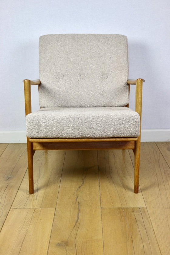 Image 1 of PRL armchair "Stefan" wooden oak vintage beige boucle