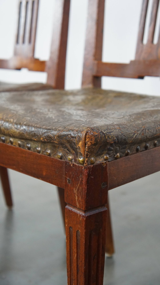 Image 1 of 6 x Leder-Esszimmerstuhl mit Holz