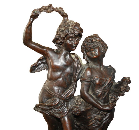 Image 1 of Lampada da tavolo Art Nouveau placcata in bronzo, firmata, alta circa 60 cm.