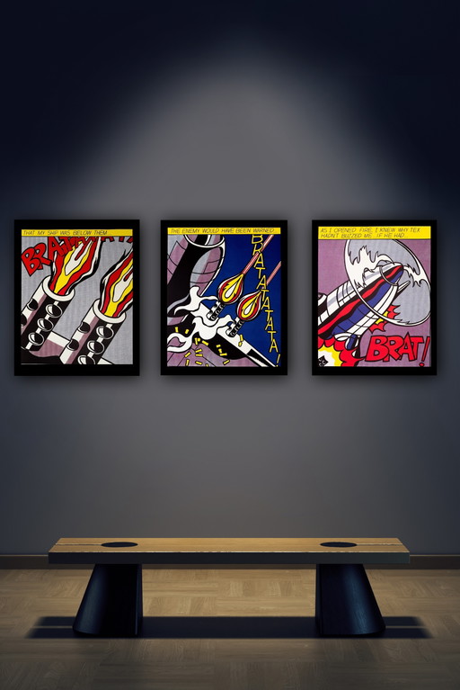 Roy Lichtenstein: „Triptychon, As I Opened Fire“ – Stedelijk Museum Amsterdam 1964, Limitierte Auflage, 3 Offsetlithografien