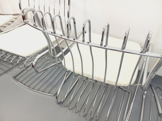 Image 1 of Suite van 4 Gastone Rinaldi Vintage Italiaanse stoelen in verchroomd metaal en Bouclettes stof uit de jaren 70