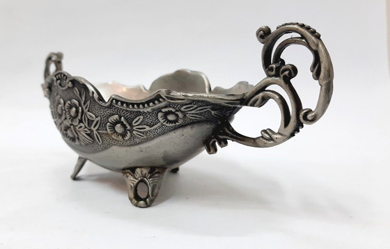 Image 1 of Vintage sierlijke tinnen snoepschaal, notenkom