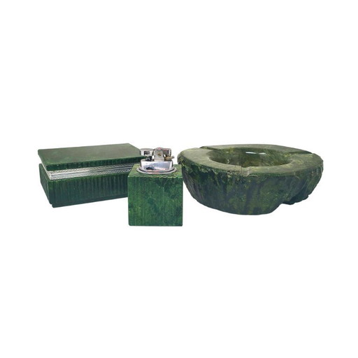 Ensemble à fumer vert albâtre des années 1960, par Romano Bianchi, fait main