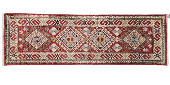 Image 1 of Handgeknoopt oosters wol Kazak tapijt loper Koraal Mint 64x205cm