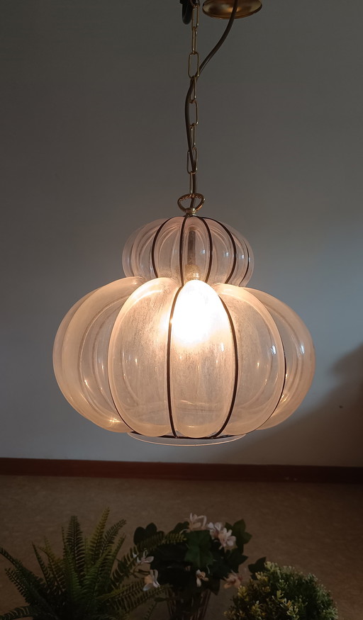 MURANO  Lampada a sospensione Zucca - Soffiato in gabbia -New
