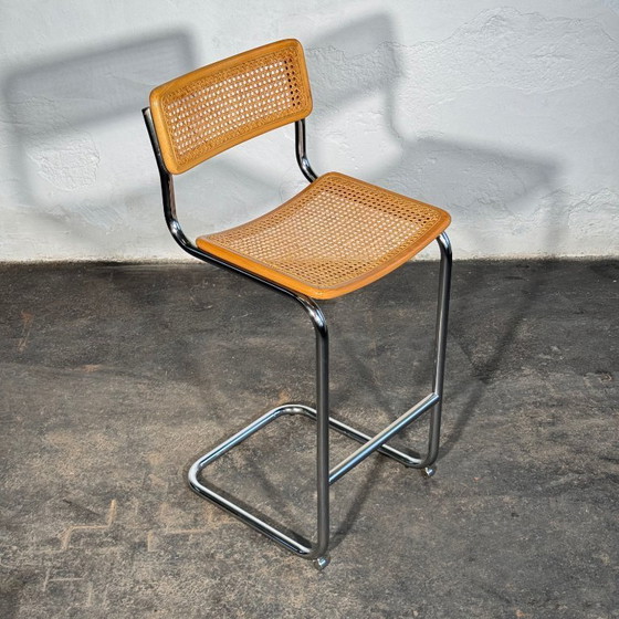 Image 1 of Een paar rotan barkrukken in de stijl van Marcel Breuer S32, jaren 90.