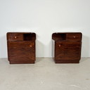 Set di comodini art déco marrone scuro con maniglie in bachelite