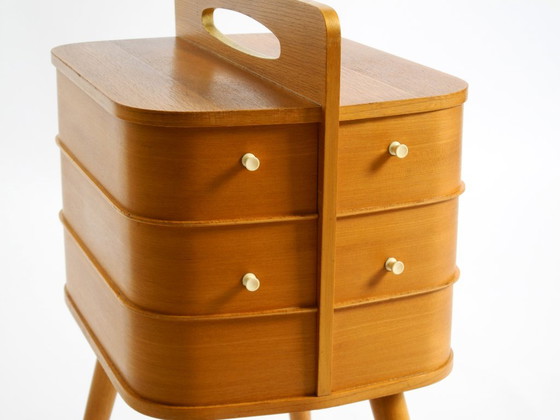 Bellissima scatola da cucito originale in teak Mid Century con scomparti a cerniera – Tavolini, Legno (photo 17 of 20)