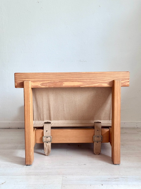 Vintage brutalist fauteuils sling chairs jaren 70, Canvas, Hout, Beige (foto 3 van 7)