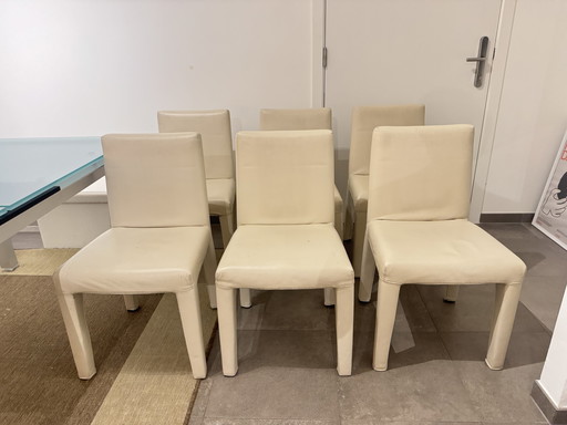 6 fauteuils design B&B Italia Vol Au Vent, Mario Bellini, cuir blanc
