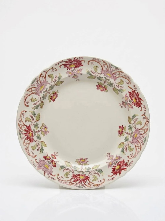 Antiker Longchamp Servierteller mit Gänseblümchen, polychromes Eisensteinzeug, 19. Jahrhundert. – Geschirr (photo 2 of 17)