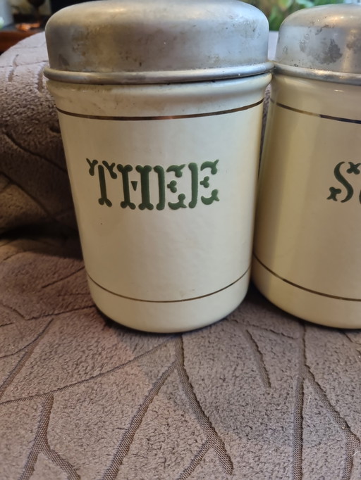 Vintage theebus,koffiebus en suikerbus - klassieke blikken 