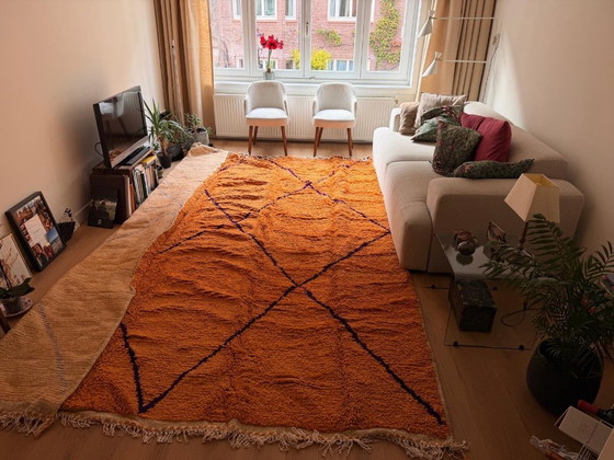 Orange wool Moroccan Berber hand-woven rug with geometric pattern, Etsy, Azilal Carpet 1, Rugs & carpets (photo 2 of 6)