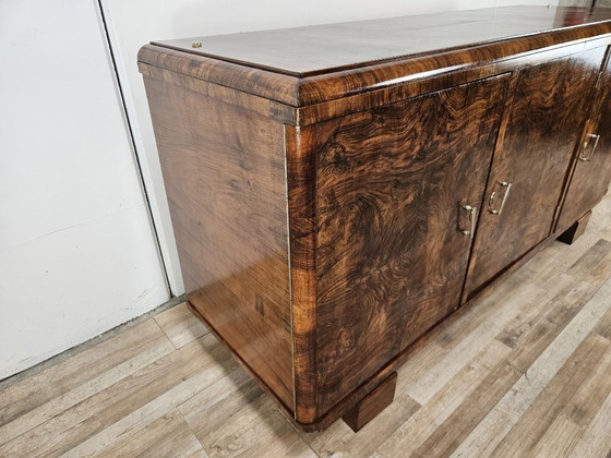 Buffet bas Art Déco en noyer à trois portes, années 1940 – Bois, Klassiek (photo 2 of 27)