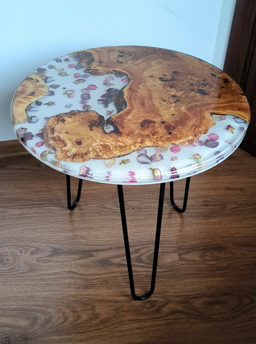Handmade Poplar & Epoxy Resin Table – Floral Art Coffee Table