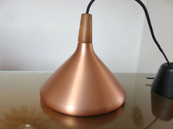 Image 1 of Scandinavian copper and wood pendant light from the 80s