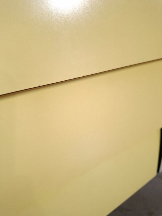 Image 1 of 1950s light blue-yellow cabinet with Formica and slanted legs