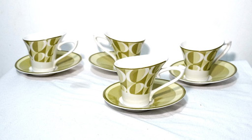 Vintage espressoset in ruimtetijdstijl – schuine kopjes en schotels – 4 paar