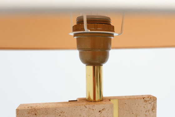 Image 1 of Travertin und Messing Tischlampe von Belino im Hollywood Regency Stil