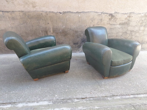 Image 1 of Pair of leather club chairs