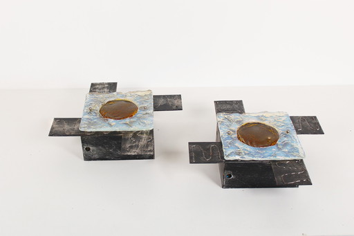 2x Applique murale en verre brutaliste des années 1960 par Tom Ahlström et Hans Ehrlich