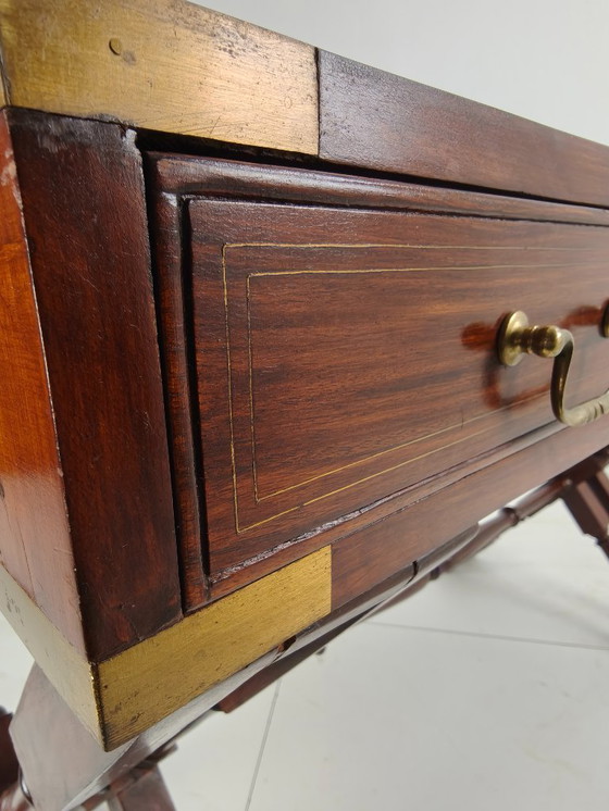 Image 1 of Vintage Anglo-Indian military writing desk – brass inlay