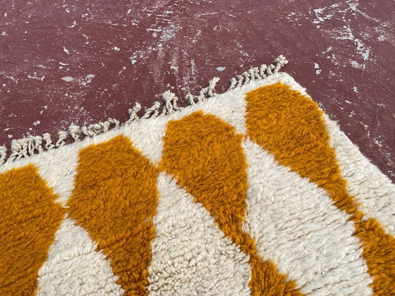 Image 1 of Vintage Beni Ourain Rug 154x98 cm – Handmade Moroccan Wool Rug – Mustard Diamond Pattern – Small Area Rug / Boho Minimalist Deco
