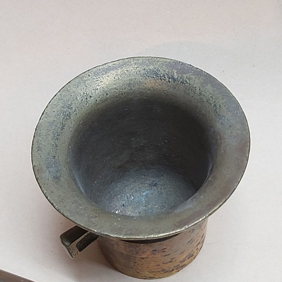 Mortier et pilon d'apothicaire allemand antique 1800, Objets déco, Bronze, Laiton, Marron (photo 3 sur 7)
