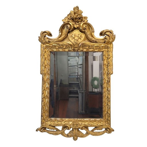 Wall mirror with coat of arms, carved and gilded wood, Napoleon III, circa 1880 – France