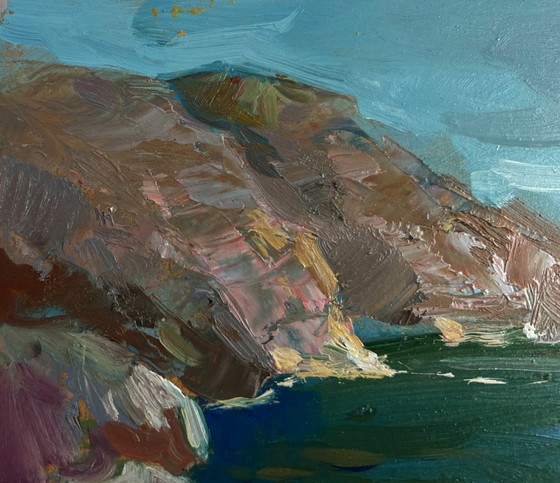 Image 1 of Original Oil Painting Coastal Rock Landscape Sea breeze on the shore