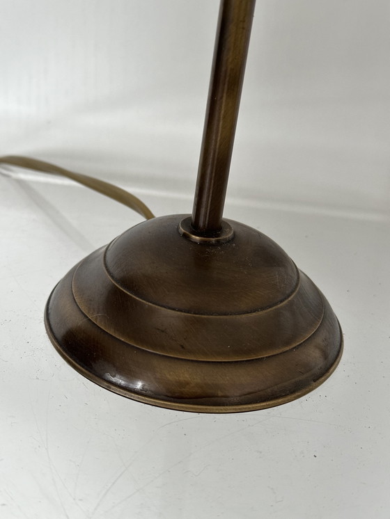 Image 1 of Klassieke Vintage Tafellamp Messing Glas Lamp