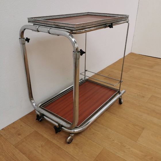 Image 1 of Chariot de bar vintage, chariot à boissons, chariot de majordome, chariot de service