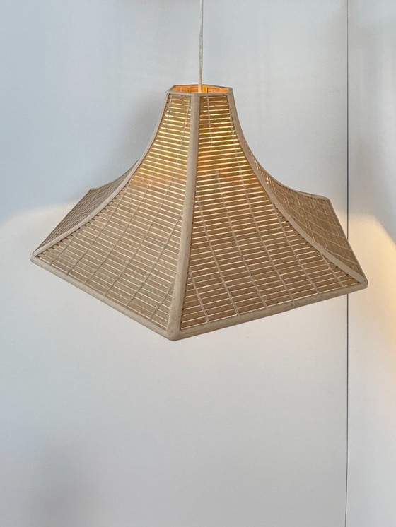 Image 1 of Vintage pendant light, wooden slats, France, 1980