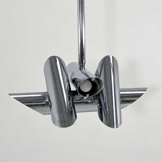 Image 1 of Chromed Structural Ceiling Lamp by Oscar Torlasco for Stilkronen, 1960s
