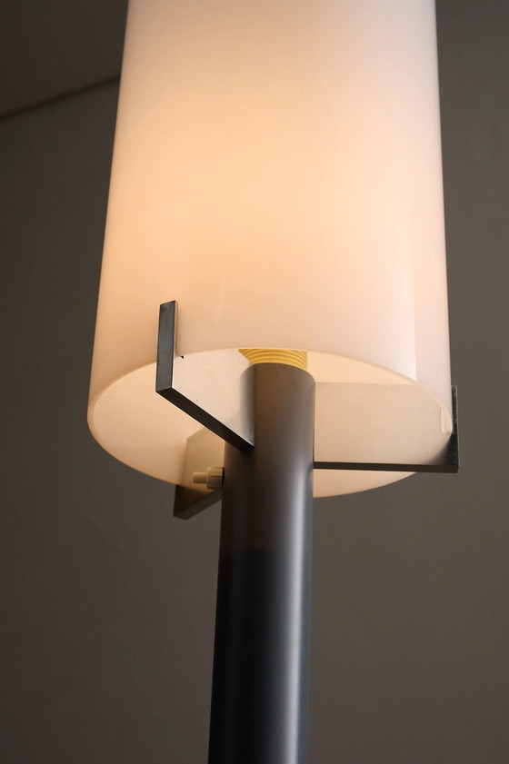 Industrial Minimalist Floor Lamp with Cylindrical Diffuser, Europe, 1970s, Floor lights, polished steel, Metal (photo 2 of 6)