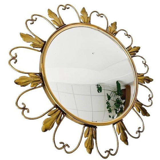 Image 1 of Specchio da maggiordomo vintage Deknudt Sunburst di metà secolo, circa anni '60