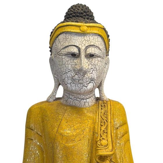Buddha in Piedi Stile Mandalay con Finitura Craquelé (87,5 cm) del 1969 – Sculture, Wood, Mid Century Modern (photo 9 of 11)