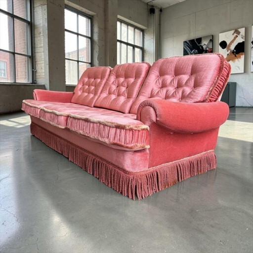 Divano/poltrona vintage color rosa antico con frange